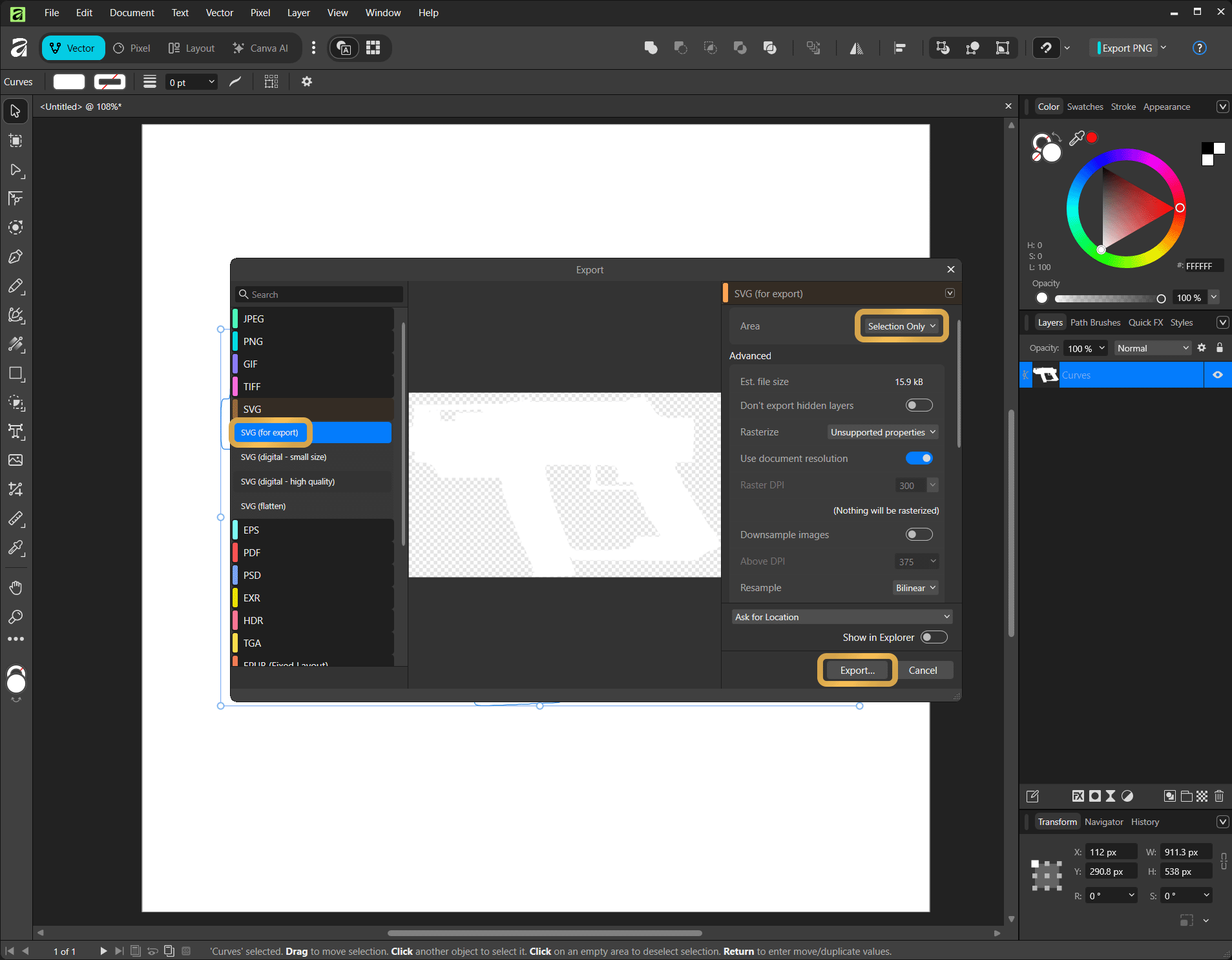 Configure SVG Export Settings