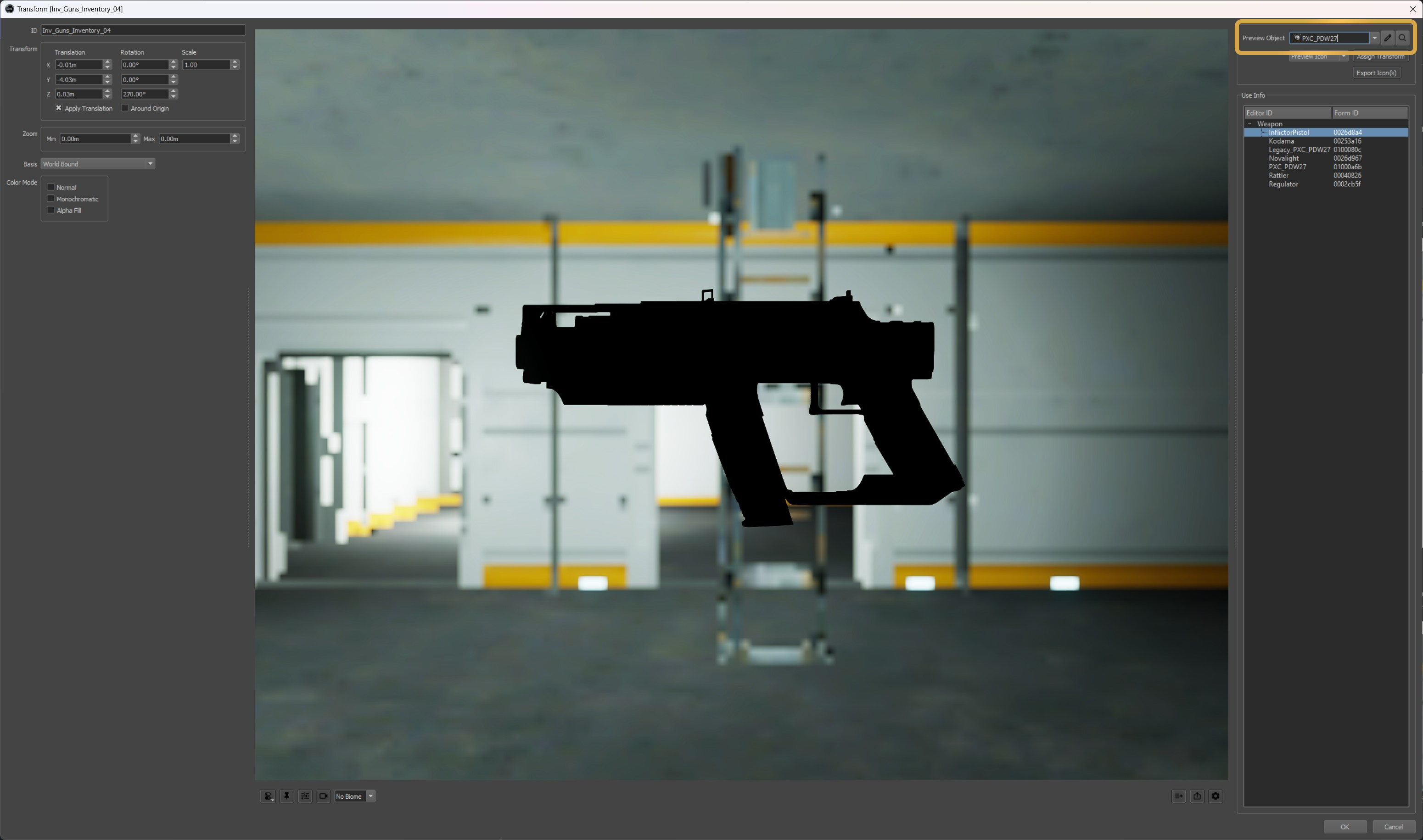 Selecting your weapon object
