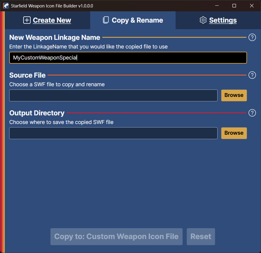 Enter your new weapons linkage name