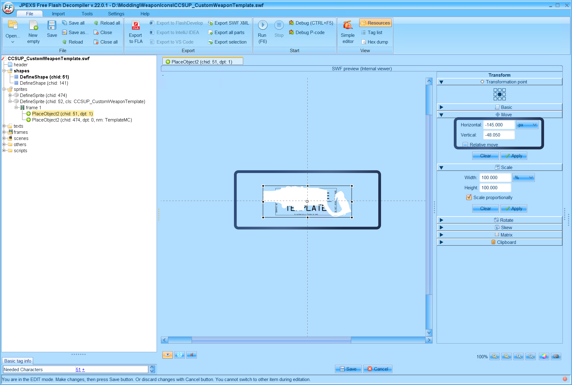 You can see here that i used my mouse and just centered it approximately&nbsp;in the center of the template box and you can see the position has changed in the move menu