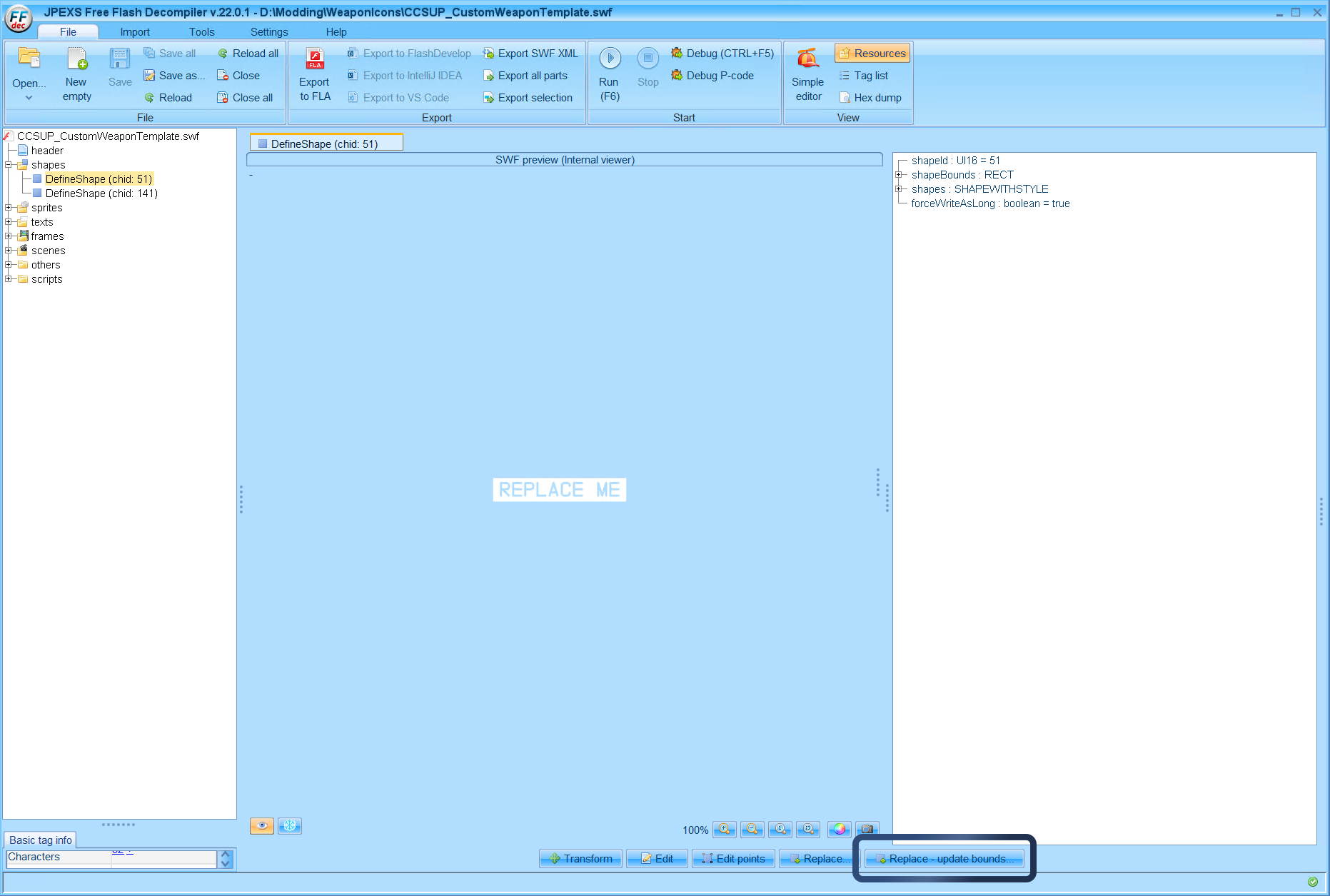 This will take you to the following screen where you will click on "Replace - update bounds"