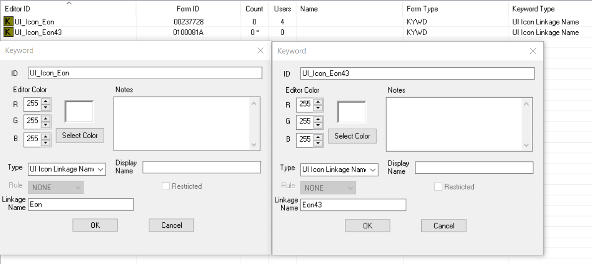 Both UI Icon keywords in CreationKit