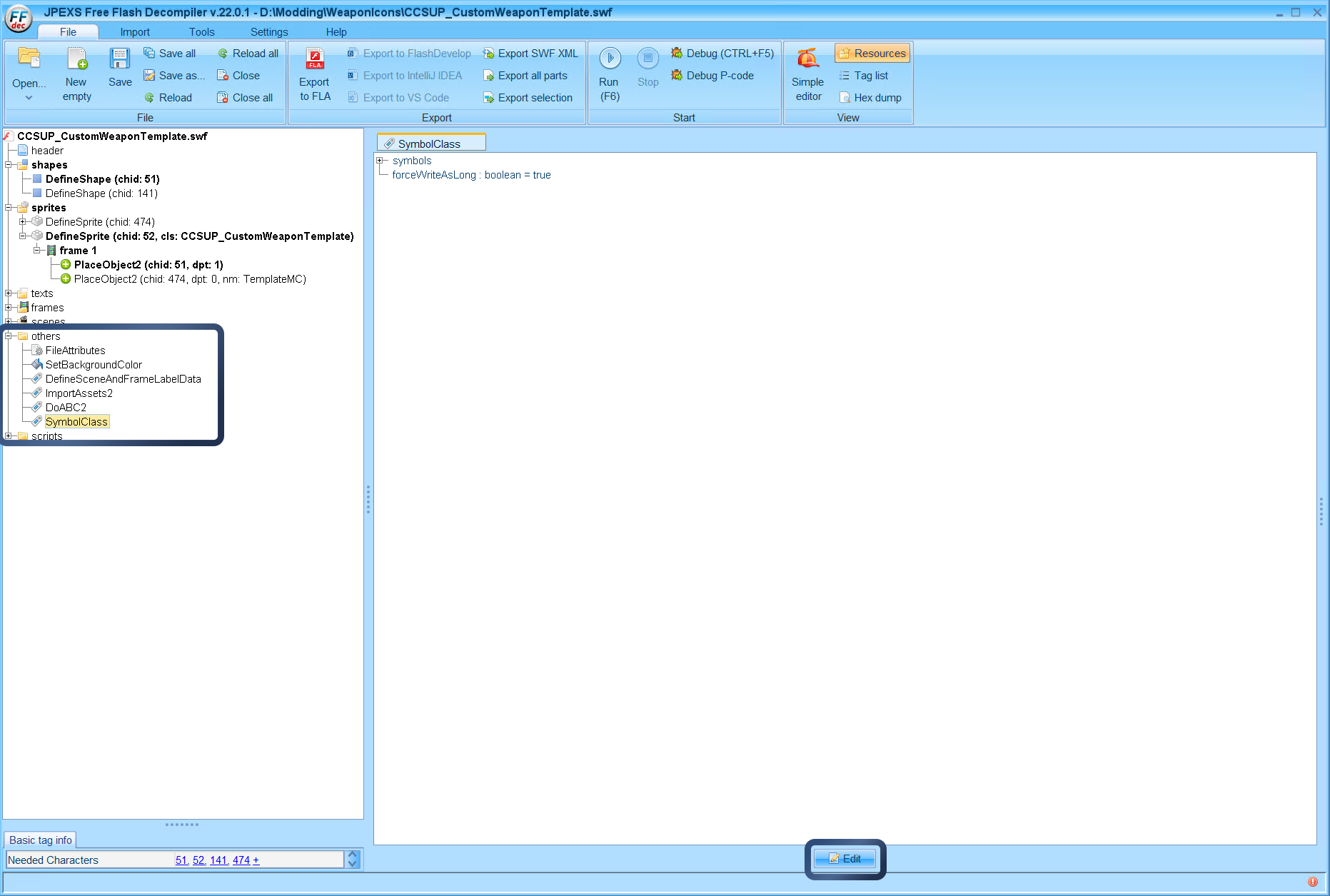We do this by expanding Others on the left and clicking "SymbolClass"