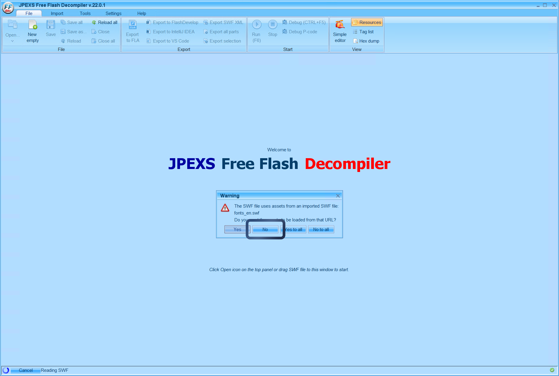 You will see the following warning, just click No