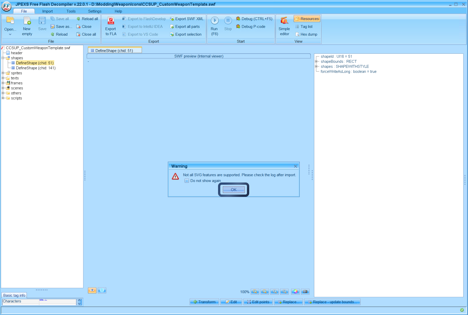 You will see this warning when using a SVG, you can click do not show again if you like but just click Ok